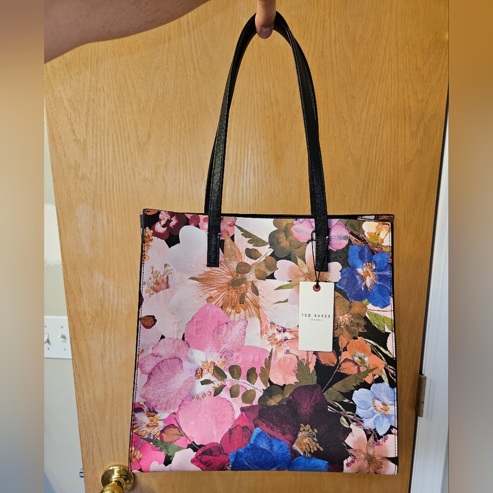 Ted Baker Black and Pink Floral Tote Bag